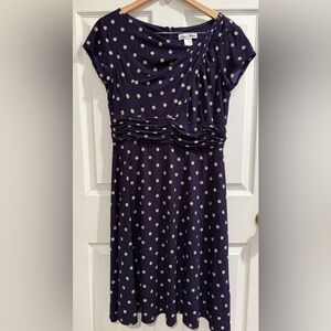 Laura Jeffries Purple and Cream Polka Dot Midi Dress 50s 60s Ruched Swifties